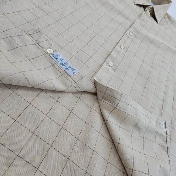 Charles Tyrwhitt French Cuff Shirt Men's 18/37 Tan Windowpane Classic Fit EUC - Picture 5 of 13